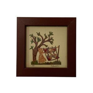 1990 Framed Scherschnitte Scissor Art Rhonda Hinsdale 6.7 Inch